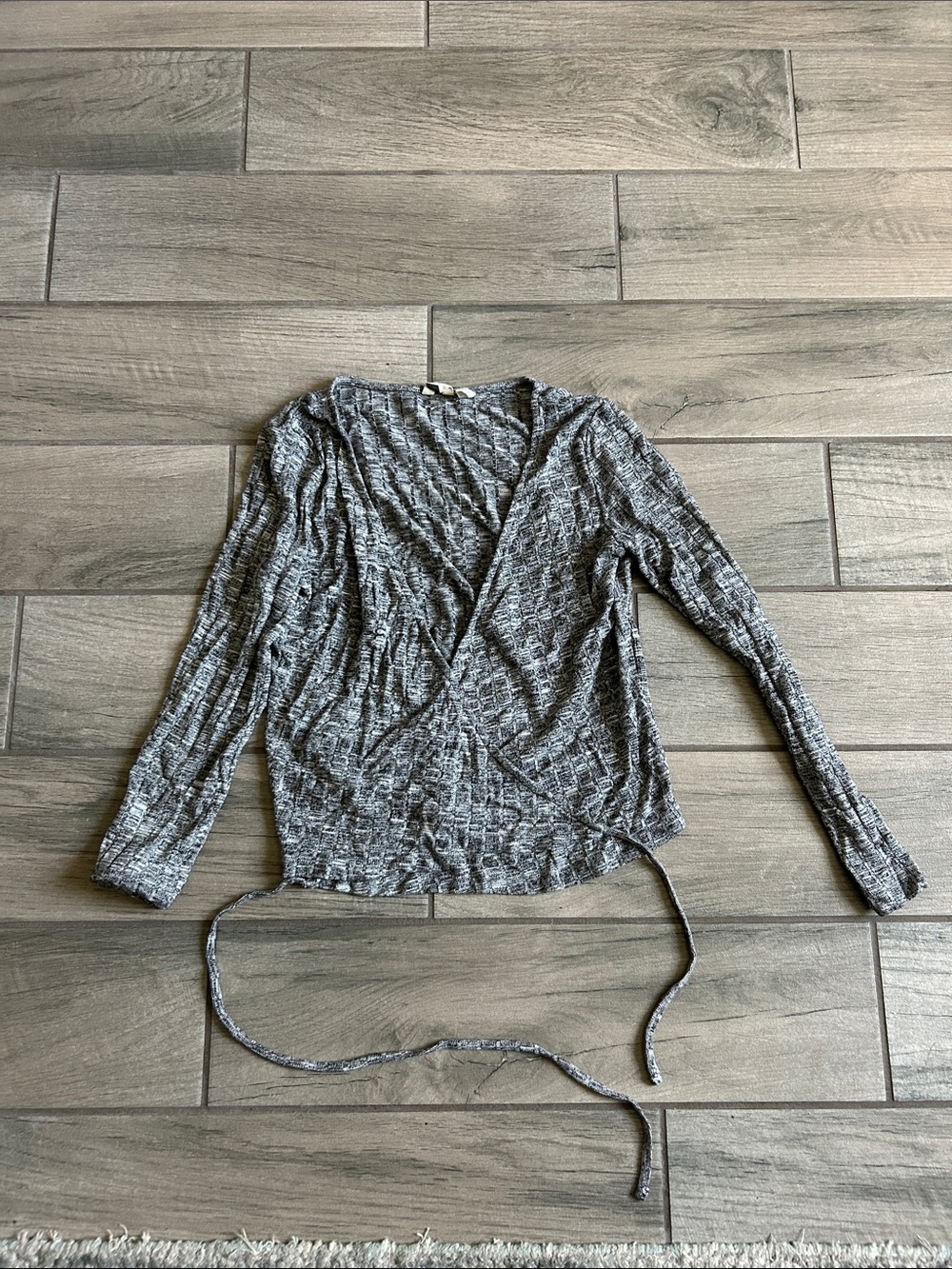 Roxy Gray Marled Wrap Tie Long Sleeve Top